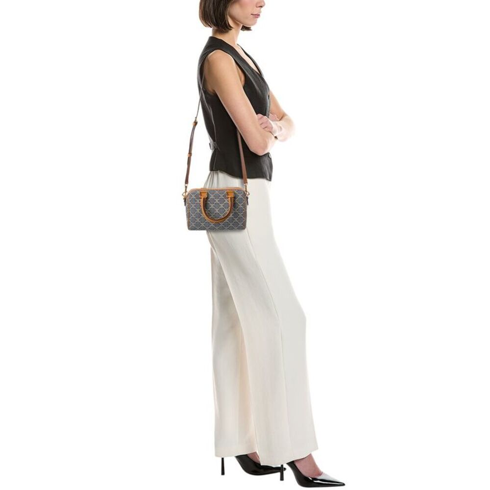 Celine Boston Small Triomphe Jacquard Canvas & Leather Shoulder Bag, Beige - Picture 4 of 4